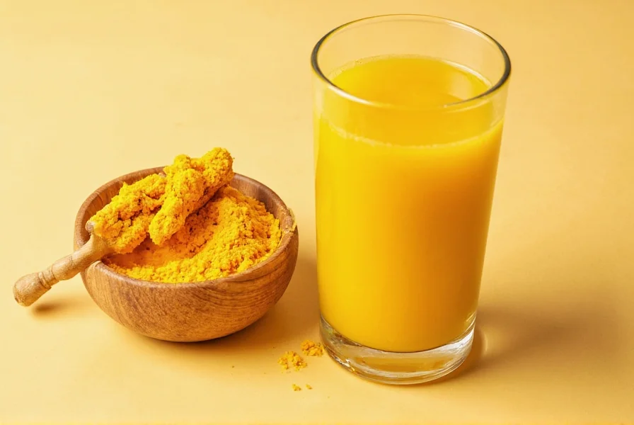 Golden turmeric drink in ceramic mug with fresh turmeric root and black pepper