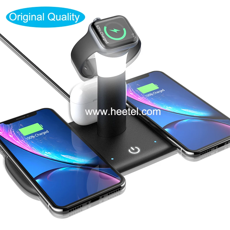 

Newly Design Multifunctional 15w Qi Fast Charging Station Dock Stand Universal Wireless Charger 5 In 1 With Smart Lamp Light, White/black
