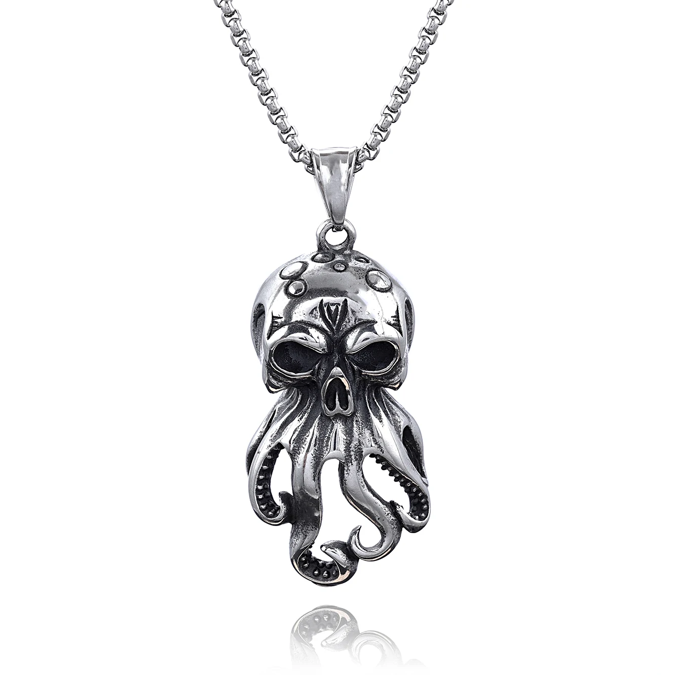 

Punk Jewelry 3D Casting Design Stainless Steel Vintage Mythical Ocean Monster Kraken Octopus Pendant Skull Rapper Mens Necklace