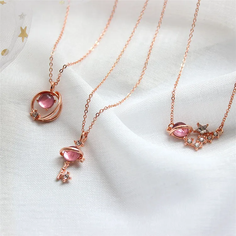 

SP Cute Animal Crystal Pendant Necklace Opal Necklace Moon Cat Charm Pendant Handmade Jewelry Rose Gold Plated Chains Link Chain