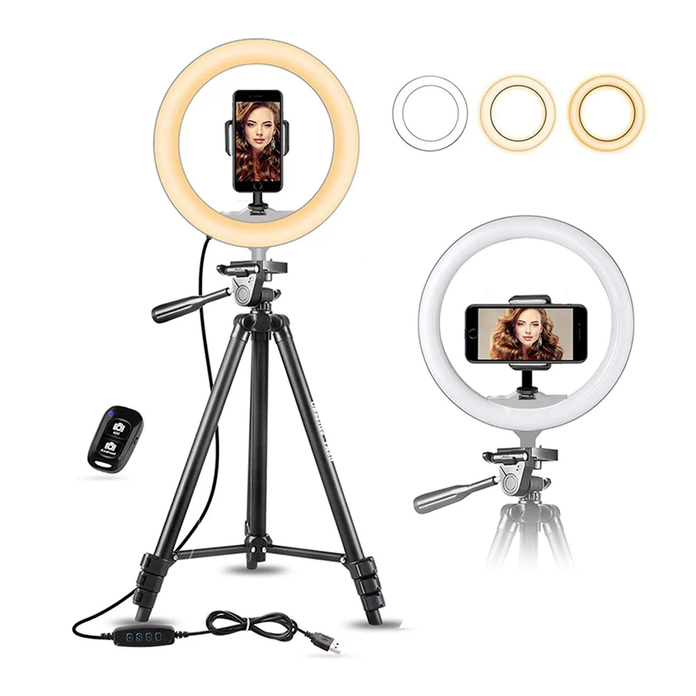 

Professional 10 inch phone ring fill lamp mini circle tripod stand selfie led ring light