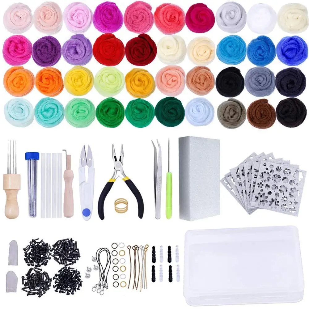 
66s combed Multi color needle felting kit DIY fiber wool roving needle felt for hand felted animal 