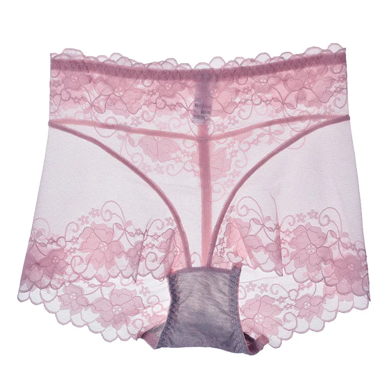 

Seamless mesh transparent ladies underwear hip ultra-thin lace sexy high waist belly panties women