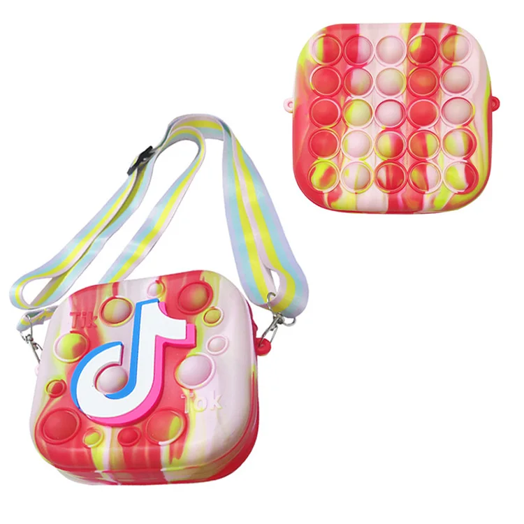 

New Arrival Designer Kid Purses Handbags Crossbody Silicone Pop Fidget Spinner Bubble Bag Push Bubble Game Fidget Toy Bag, As per picture