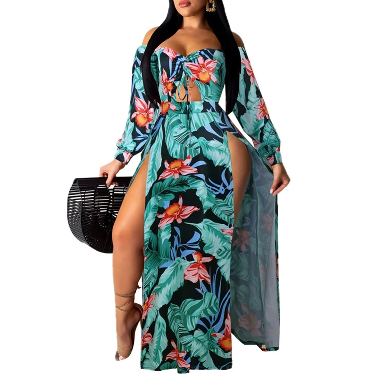 

Wholesale price fashion 2020 Shenzhen women's clothing printed long sleeve sexy dress
