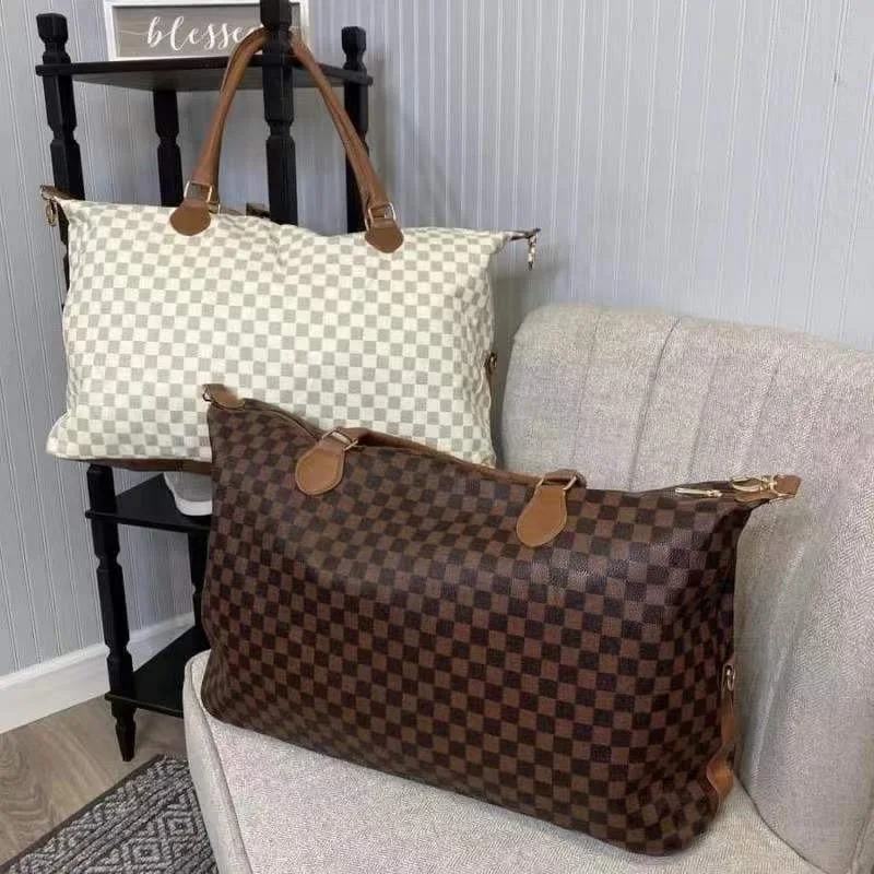 

2021 New Arrival Free Shipping Big Capacity Checked Weekender Overnight Tote Shoulder Bag for Women