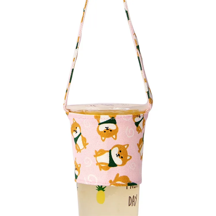 

Custom Unique Portable Drink Bubble Tea Beverage Cup Holder Cloth Canvas Sleeve Reusable Bags Cup Carrier, Full color. and customized color