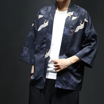 

High quality fashion loose sleese japanese kimono casual shirt for men
