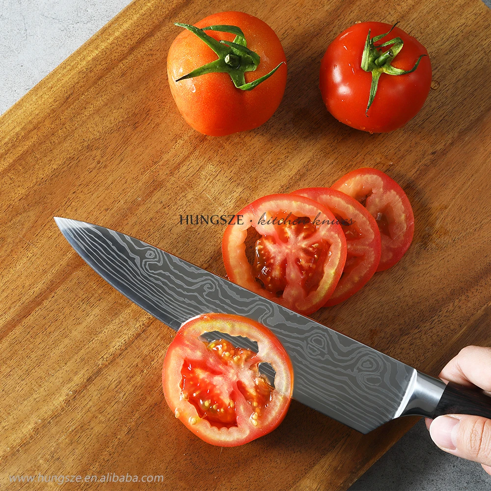 
7Cr17Mov chef knife 8 inch damascus laser steel japanese kitchen knife 