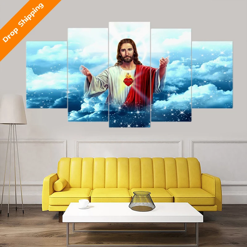 

Custom design artwork painting 5 panels Jesus style wall art set canvas prints