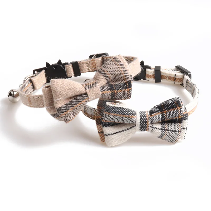 

British Style Tartan Pet Bow Tie Gentlemanly Cat Necklace Dog Collar, Cream-coloured