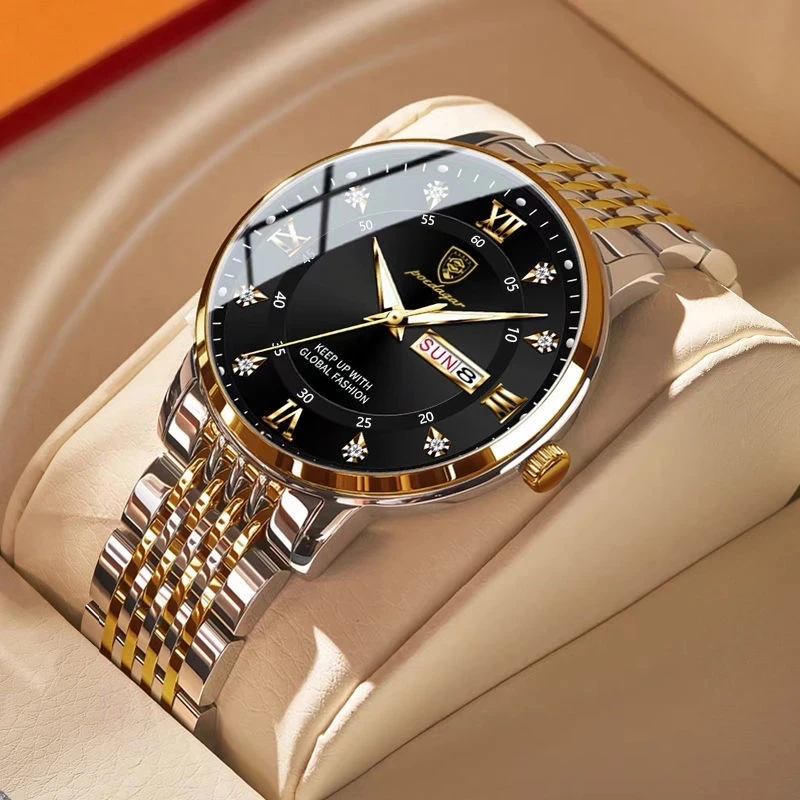 POEDAGAR 836 Diamond Watch Men Classic Steel Week Dial Man Watches Waterproof Luminous Sport Wristwatches Montre Homme Gift