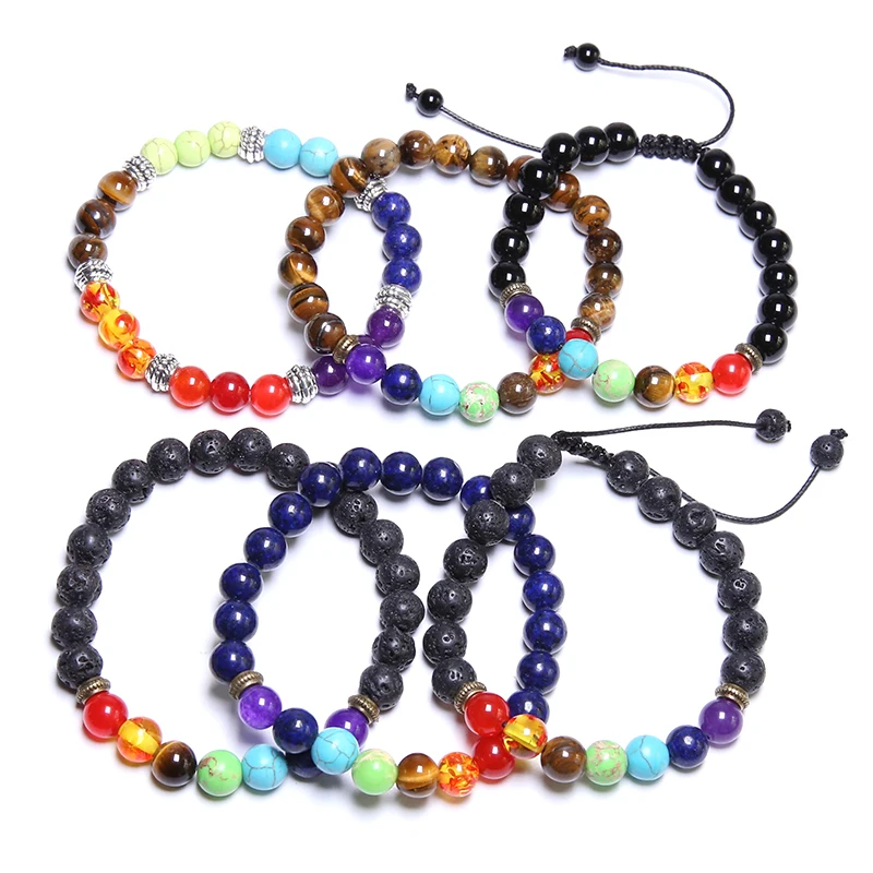 

New design Fashion 8mm Bead nature healing Chakra crystal bracelet for Women Men Jewelry, Colorful