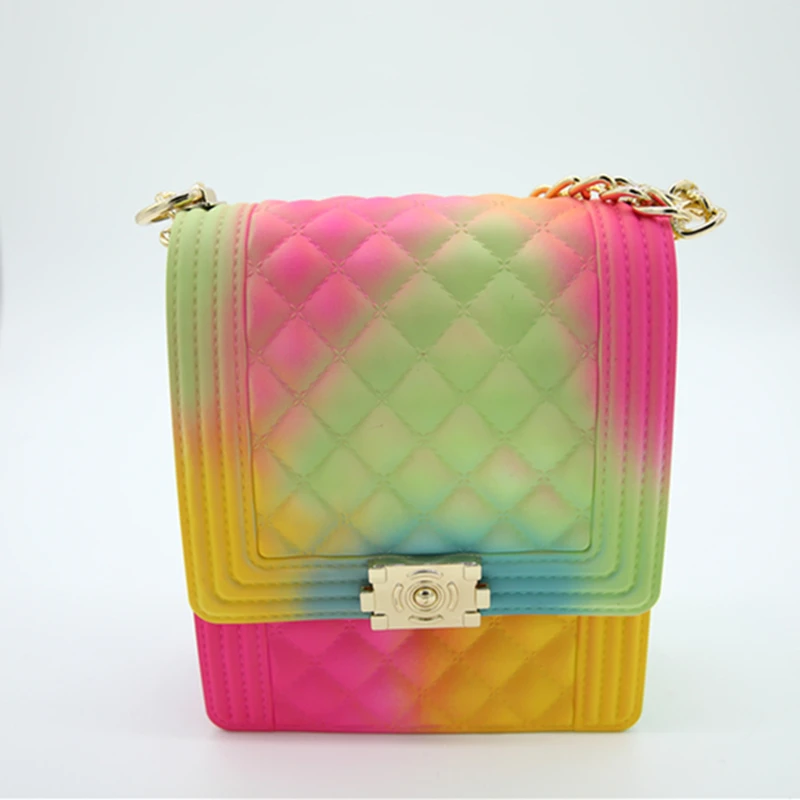 

Wholesale women handbags 2020 silicone/PVC shoulder handbag rainbow bag