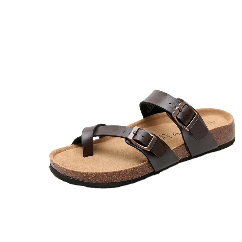 

Female Ring Toe Style Brown Black Summer Flat Cork Sole Sandals for Women