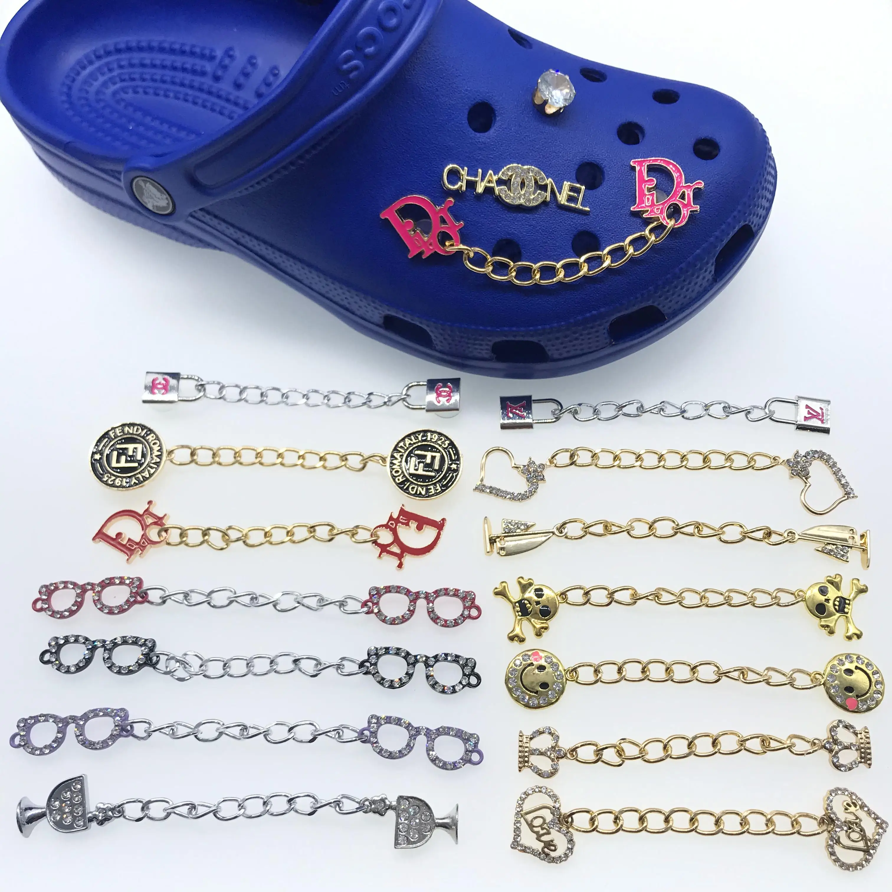 

High-end Hot sale metal rock chains charms letter for croc shoe decoration accessories for croc shoe, Picture