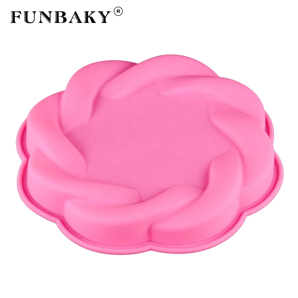 

FUNBAKY Heat resistant large volume baking silicone molds round flower shape cake silicone mold single chiffon cake pan, Customized color