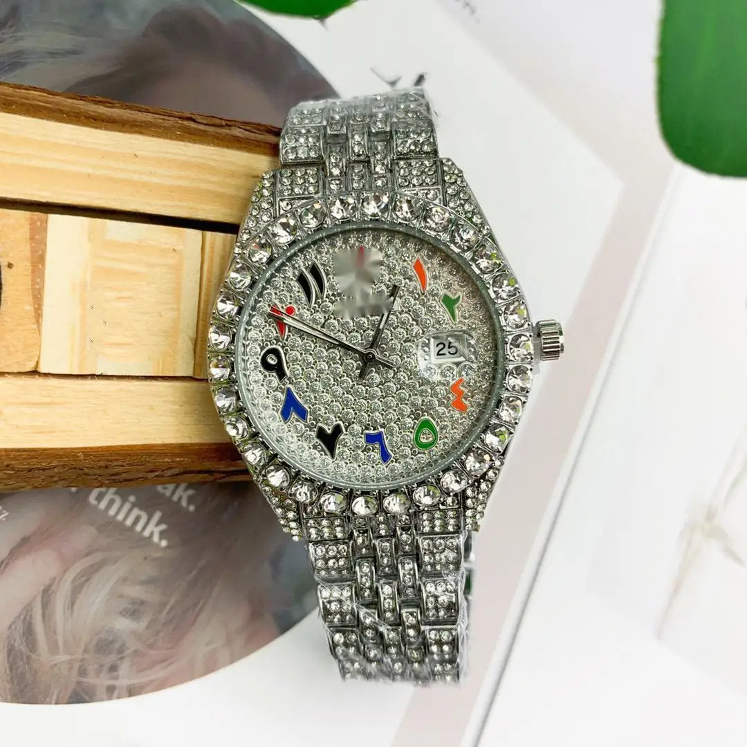 

Best price high quality Bling Red Watch Watch Diamond Men Diamond Crystal Moissanite Watch Wristwatch Reloj Custom Label