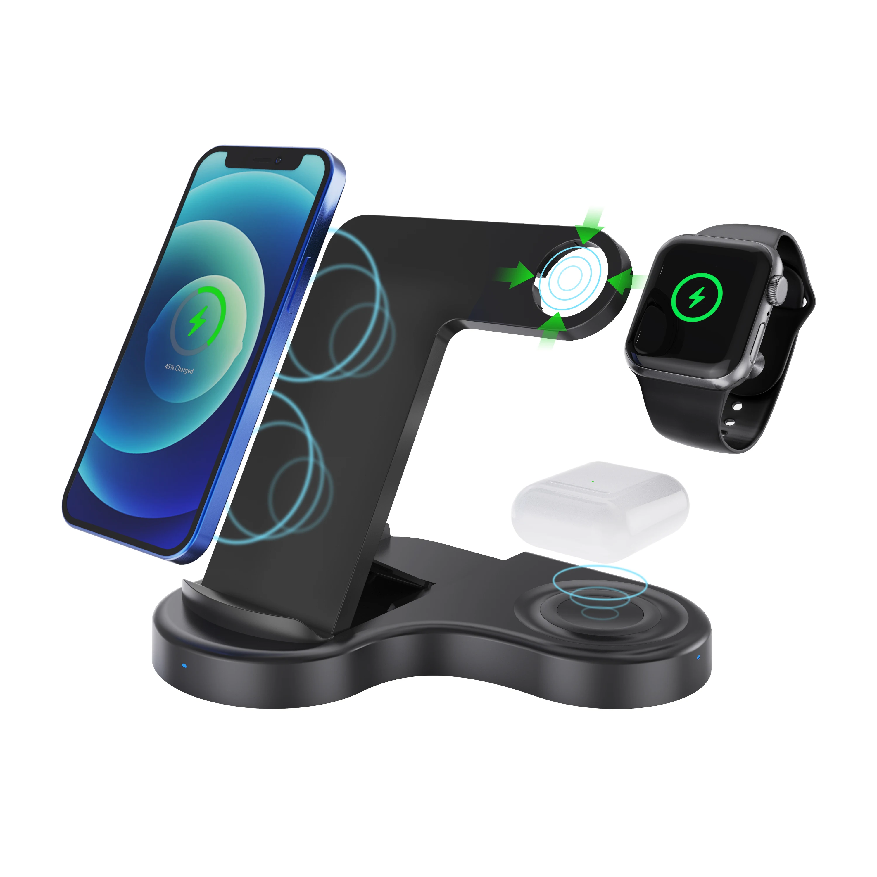 

Customized Logo Qi Fast 15w Magnetic Desk Charger Portable 3 In 1 Qi Wireless Charger For Iphone For Iwatch For Airpods