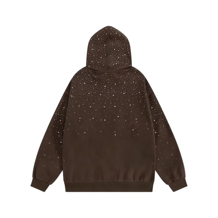 Rhinestone Starry Hoodie Men Oversized Drop Shoulder Heavyweight Cotton Hooded Sweatshirt Custom Streetwear Casual Pullover Top