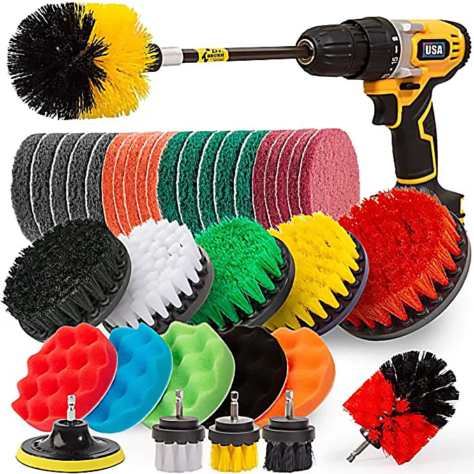 

38Piece Drill Brush Attachments Set,Scrub Pads & Sponge, Power Scrubber Brush with Extend Long Attachment All Purpose Clean for