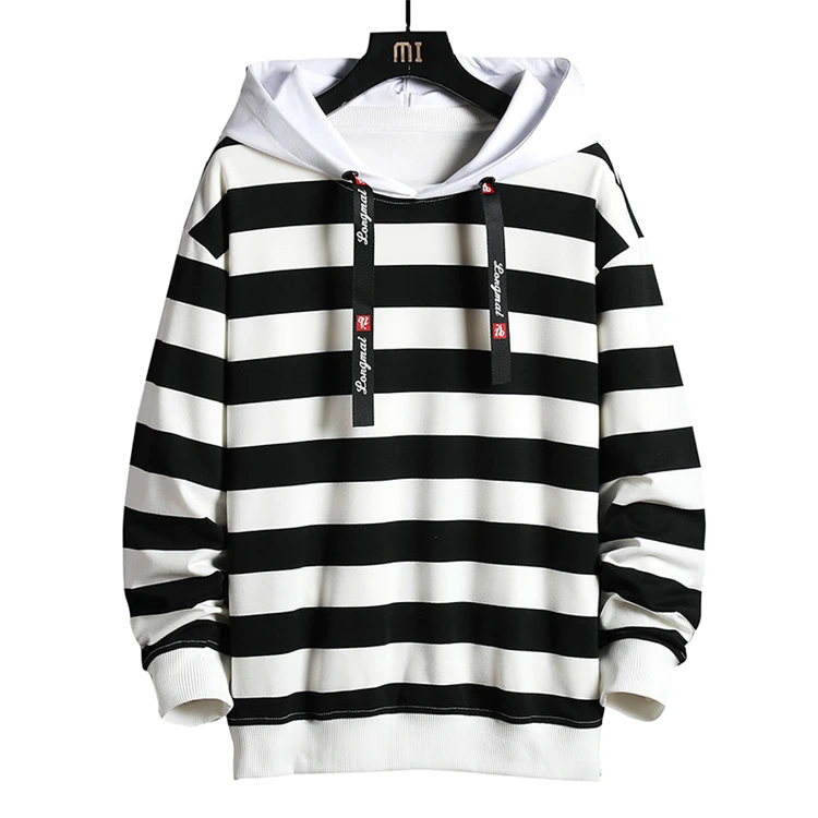 

2021 New Custom hoodie Pullover Drawstring Hoodies Fleece Striped Hoodies For Men