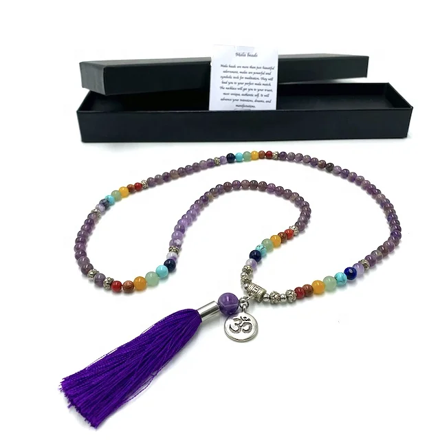 

variety of designs packaged in a giftbox with property description 6mm Gemstone magic Mala Amethyst