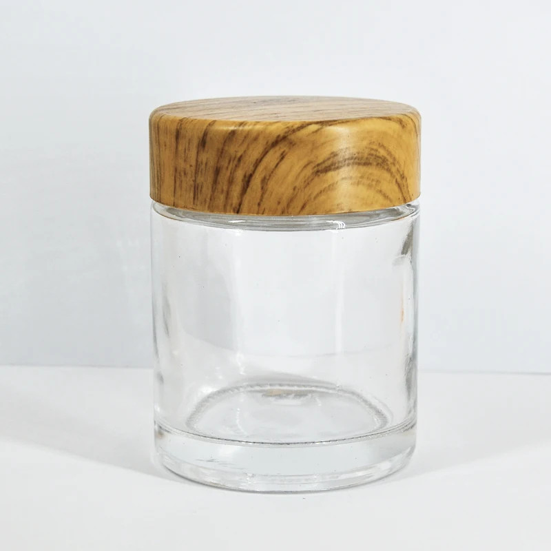 

wholesale AMZ different sizes airtight food container white flint clear glass jar clear glass storage jar with bamboo for honey, Transparent