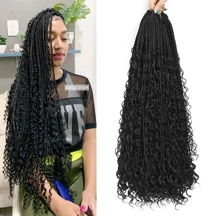 

Box Braids Crochet Braids with Curly Ends Box Crochet Hair Extensions Bohemian Braiding Hair, Pic showed