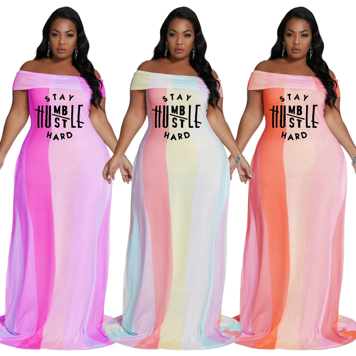 

dress casual with ruffle on self sexy off shoulder striped plus size sundresses women casual maxi dress