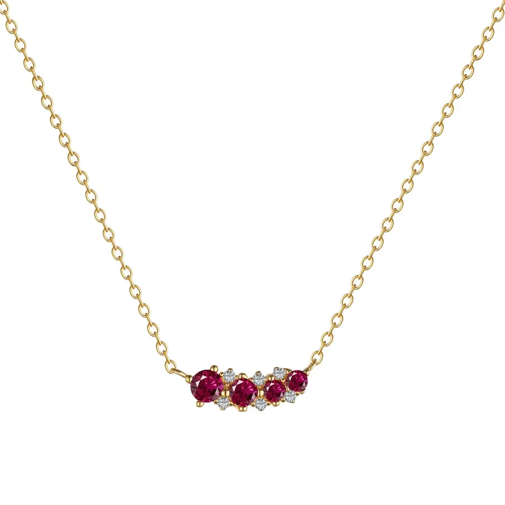 

S925 Silver 18K Gold Plated Cuba Chain Link Necklace Ruby Red Cz Cubic Zirconia Diamond Round Pendant Bling Necklaces For Women