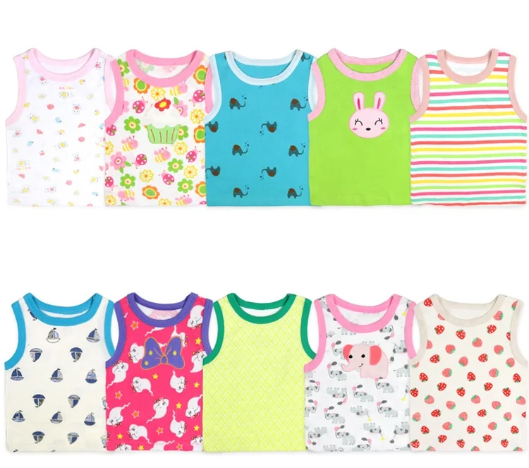 
Factory Direct Sale Baby Clorhes Cartoon Printed Sleeveless Cotton Baby T-Shirt Unisex 