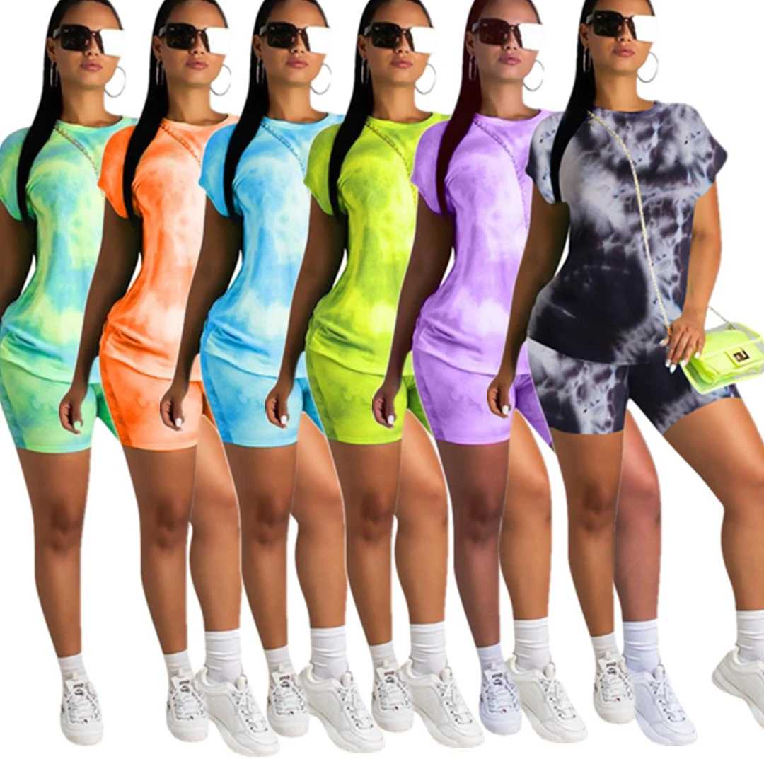 

Best selling summer casual print polyester short sets women two piece