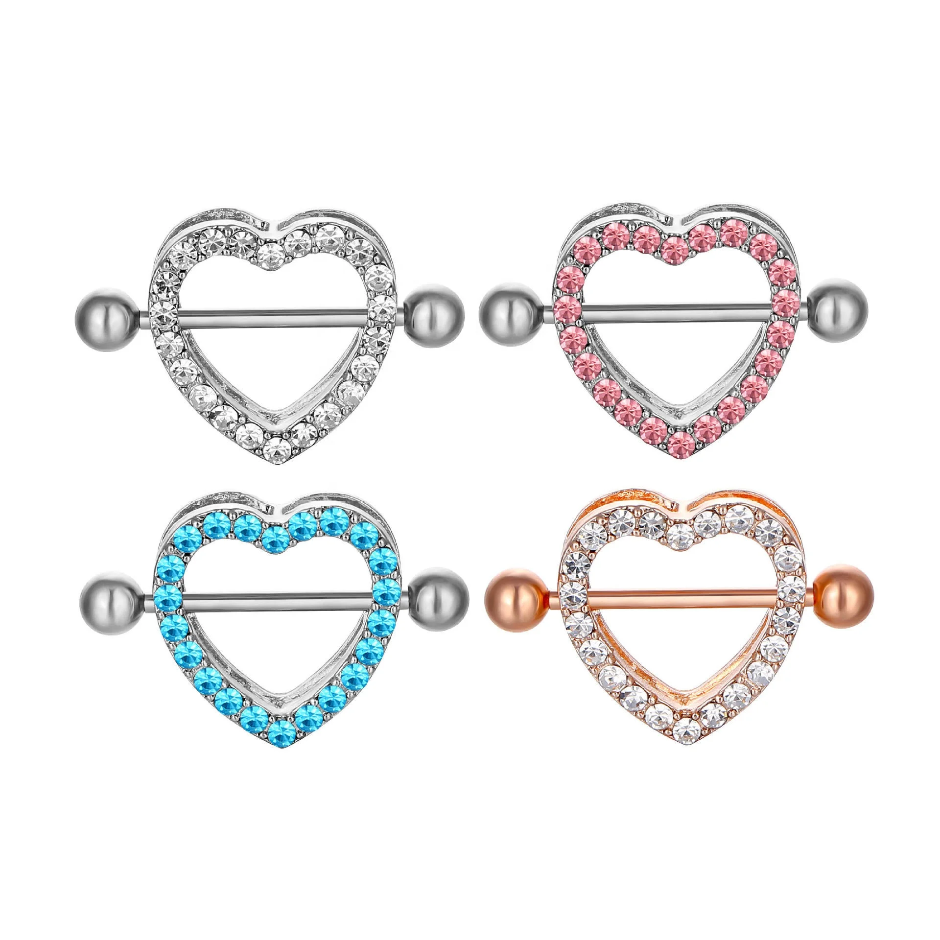 

316L Surgical steel Zircon Prong Set Nipple Ring Body Piercing Jewelry Heart Crystal Piercing Barbell