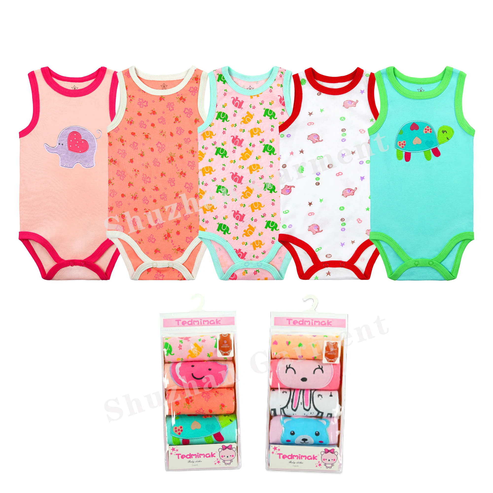 

sleeveless baby rompers Cheap baby romper set 5 pieces infant cotton, Mixed colors in same size