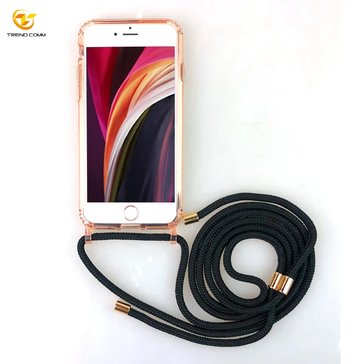 

Mobile Phone Necklace Case Smartphone Clear Case For iPhone SE 2020, Transparent, transparent orange