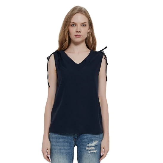 

Women's Loose Sleeveless Shirt Lenzing Modal Fabric Ladies Office Tops V-neck, Solid color