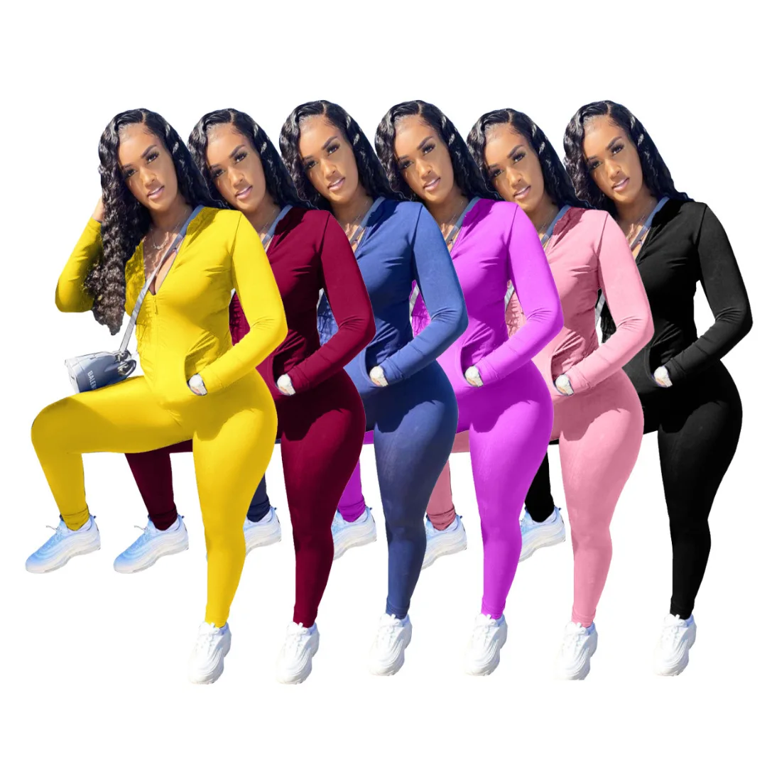 

2020 sport casual 2 piece outfit women clothing long sleeve zipper solid color set two piece pants set vendor for clothing, Picture color