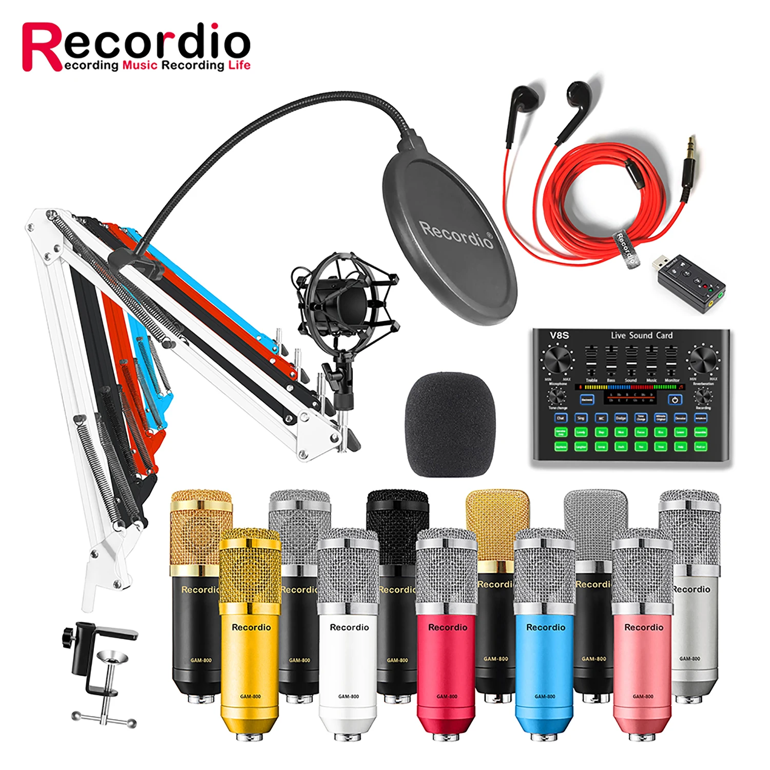 GAM-800SS Professional Condenser Microphone V8S Sound Card set for webcast live recording