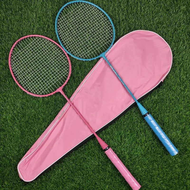 

Wholesale badminton racket genuine light transmitting bag full set with ductile iron alloy amateur novice entertainment, White,pink,blue,green,purple