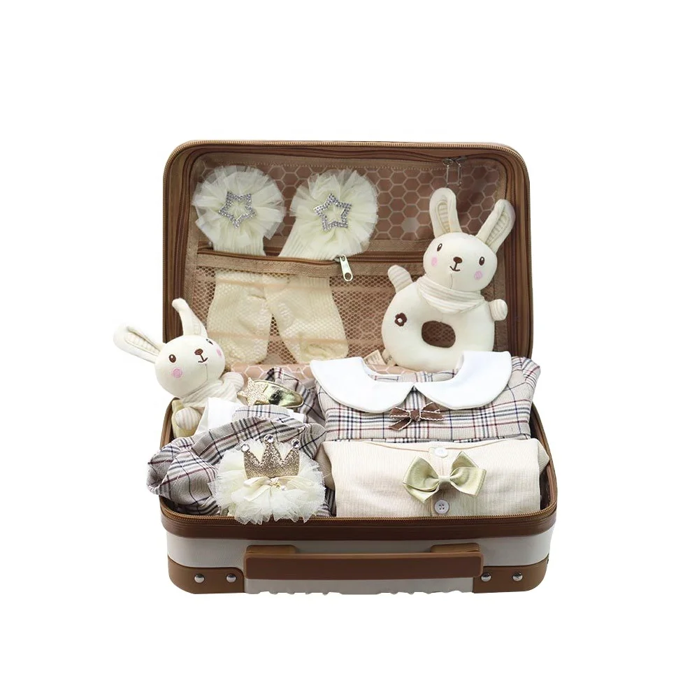 

HB Brown Rabbit Little Girls Boys Cotton Baby Clothes Set Spring Baby Rompers Baby Gift Set Box For Newborn
