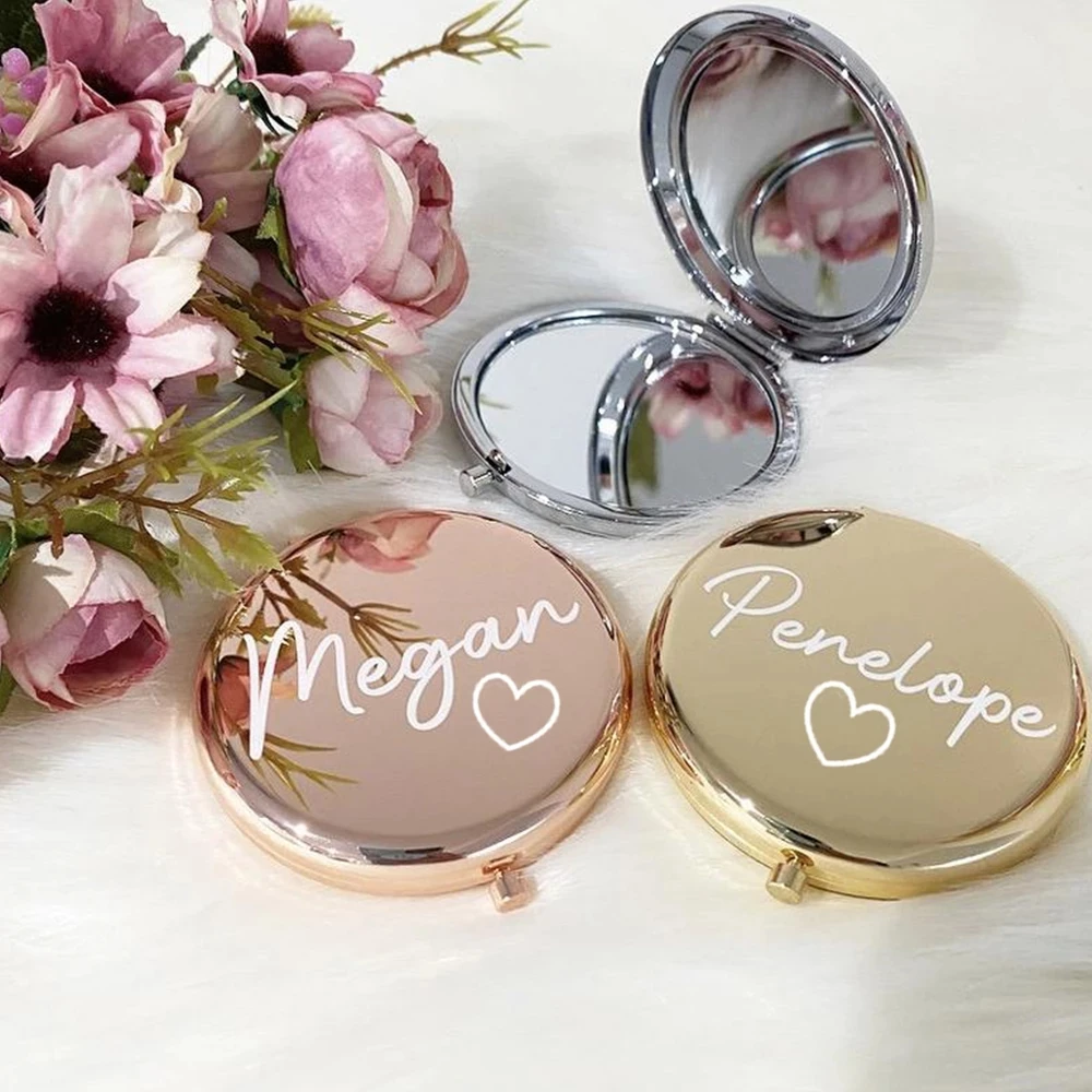

portable metal makeup hand mirror round mini pocket mirror rose gold compact mirror, Silver gold rose gold, black