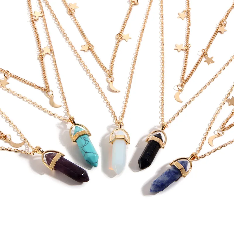 

Hot Sale Natural Stone Bullet Shape Turquoise Crystal Stone Quartz Healing Point Jewelry Pendant Necklace For Women