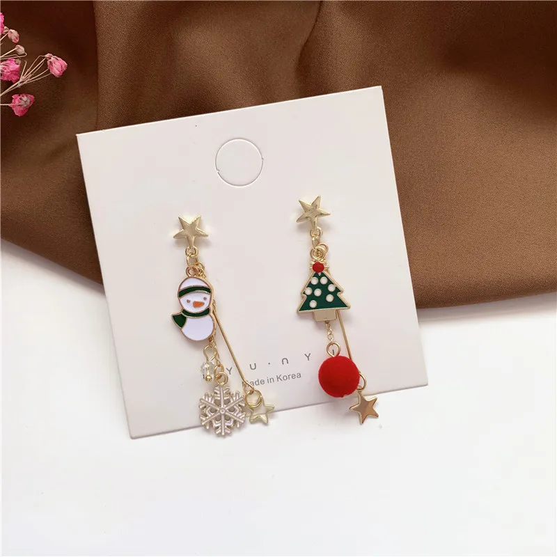 

JUHU Christmas Cute Snowman Tassel Earrings Asymmetrical Hair Ball Earrings S925 Silver Needle Jewelry Female, Colorful