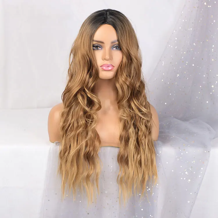

Aisi Hair New Design Wholesale Cheap Vendor Long Wavy Ombre Brown Wigs Curly Body Wave For Black Women Synthetic Hair Wigs