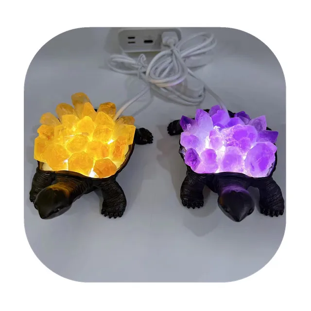 

natur carv gemstones crystals crafts healing stones white light led natural amethyst citrine crystal cluster sea turtle for gift