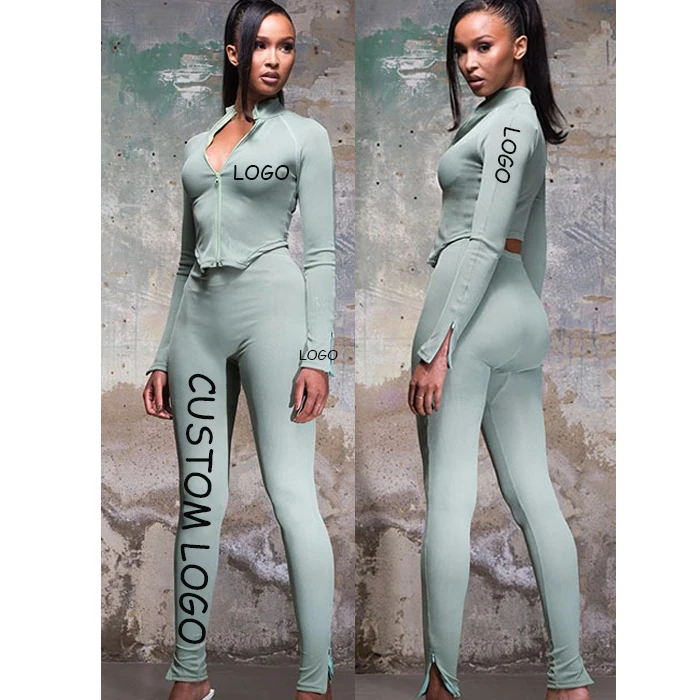 

Free Shipping Hot Sale Yoga Clothing Fitness Wear Leggings Yoga Set two pieces long sleeves zipper sexy top skinny pants, Color avaliable