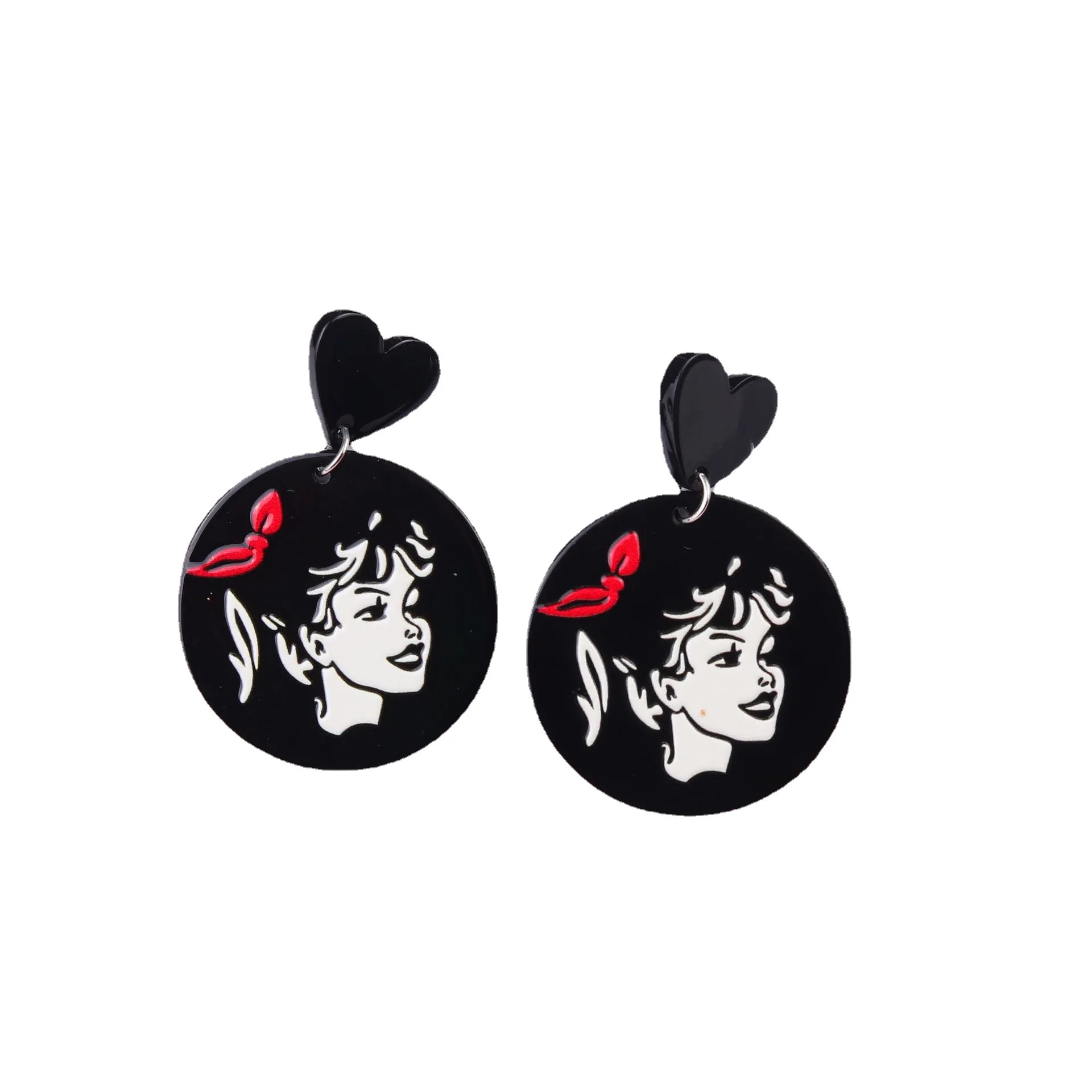 

Japanese and Korean style print girl smiley cat earrings new fashion acrylic personalized earrings women 2022