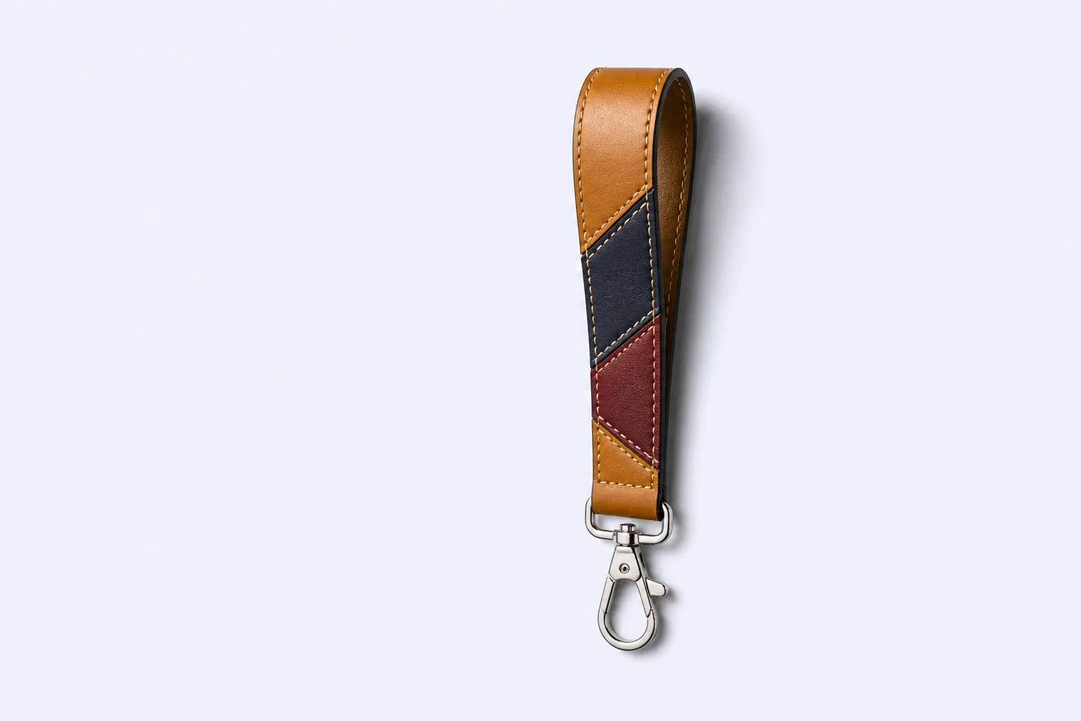 Multicolor patchwork leather wrist strap keychain product hero