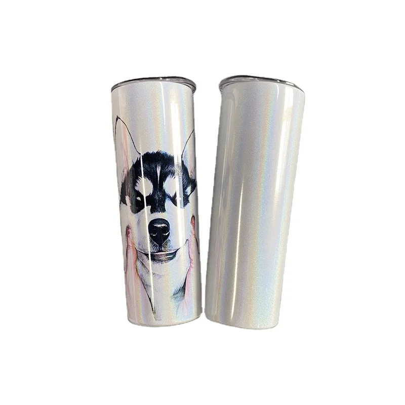 

RTS US WAREHOUSE Double Wall Insulated Powder Coated white shimmer glitter sublimation tumbler 20oz with lid for Heat Transfer, As picture
